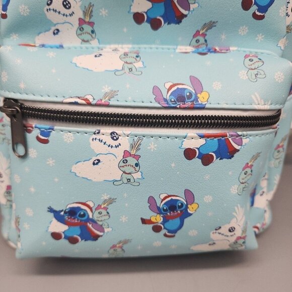LOUNGEFLY DISNEY STITCH SCRUMP SNOWMAN MINI BACKPACK Blue Bag - Picture 2 of 12